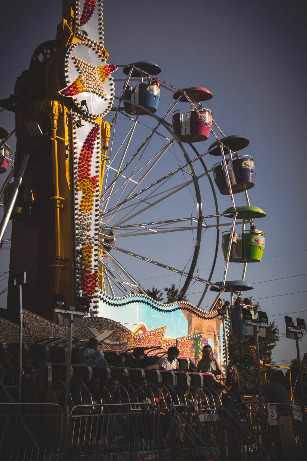 Rides at dusk at the 2023 Fairfield County Fair in Lancaster, Ohio.